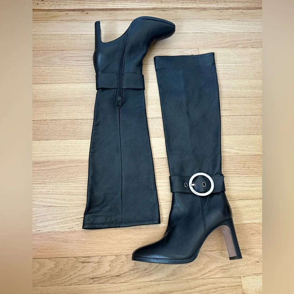 Napoleoni made in Italy Tall knee length black real leather boots boot size 37 7